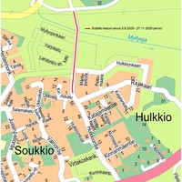 Kartta Hulkkiontiellä katkaistavasta kohdasta